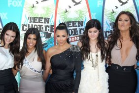 Kourtney Kardashian, gray dress, Kim Kardashian black dress, Khloe Kardashian, tan dress, black skirt